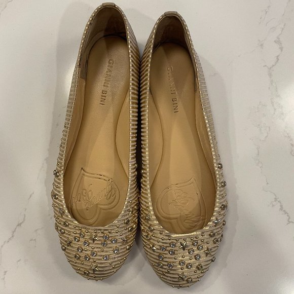 Gianni Bini Shoes - Gianni Bini Gold Striped Jeweled Flats